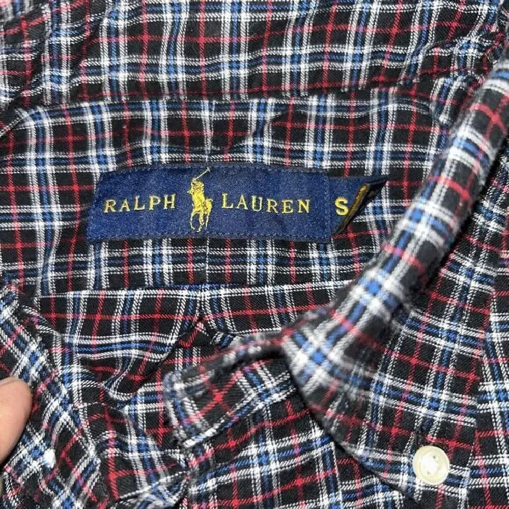 Ralph Lauren Shirt Men Small Red Blue‎ Plaid Flannel Button Down Pony Preppy